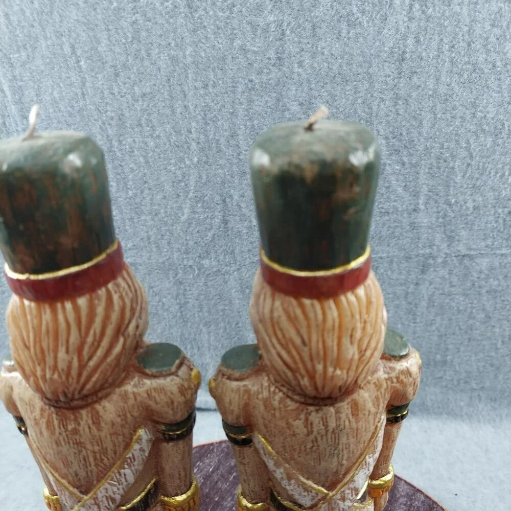 Pottery Barn Vintage Hand-Crafted Nutcracker Soldier Candles Pair